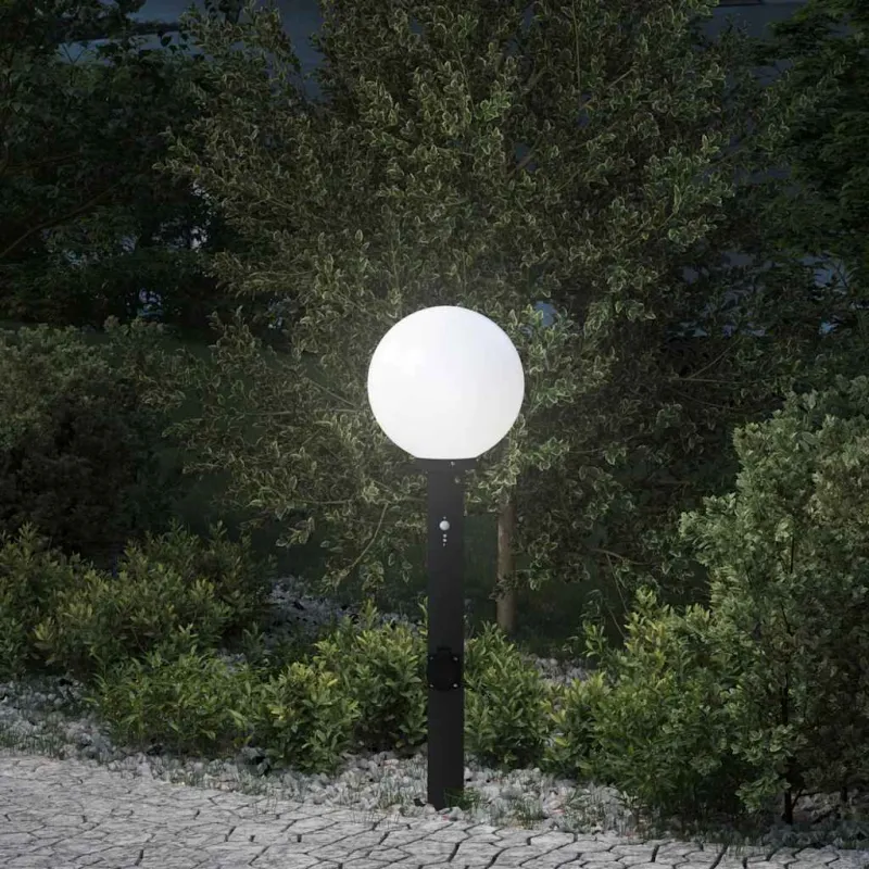 Apsauginis šviestuvas su jutikliu ir lizdu, 80 cm, juodas, IP44