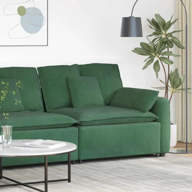 Modulinė sofa su porankiais ir pagalvėlėmis, tamsiai žalia, 100 cm