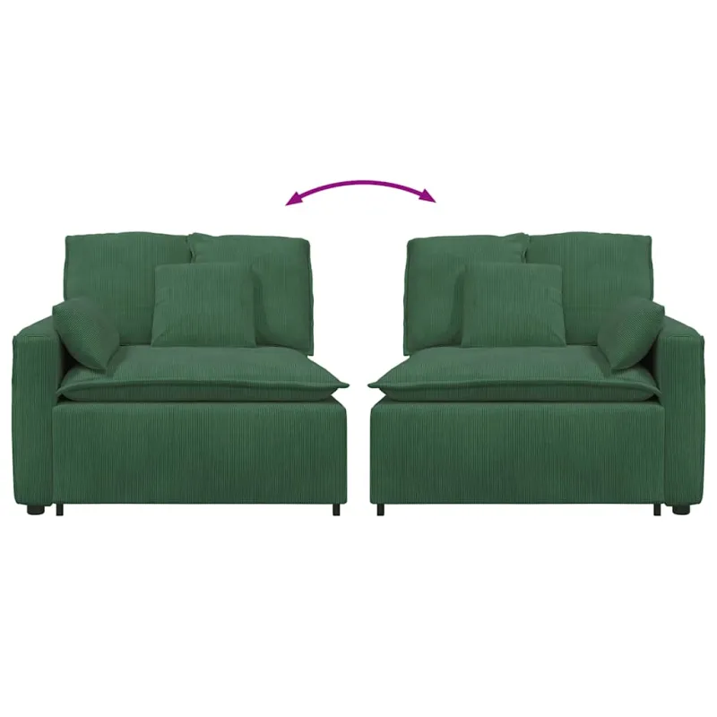 Modulinė sofa su porankiais ir pagalvėlėmis, tamsiai žalia, 100 cm