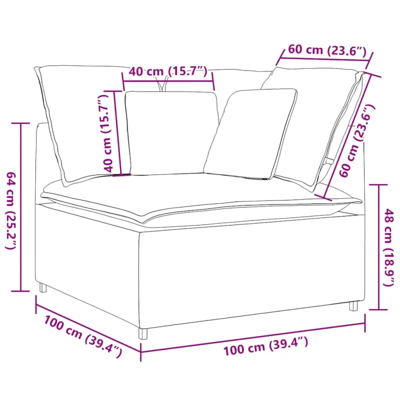 Modulinė kampinė sofa su pagalvėlėmis, šviesiai geltona, 100 cm