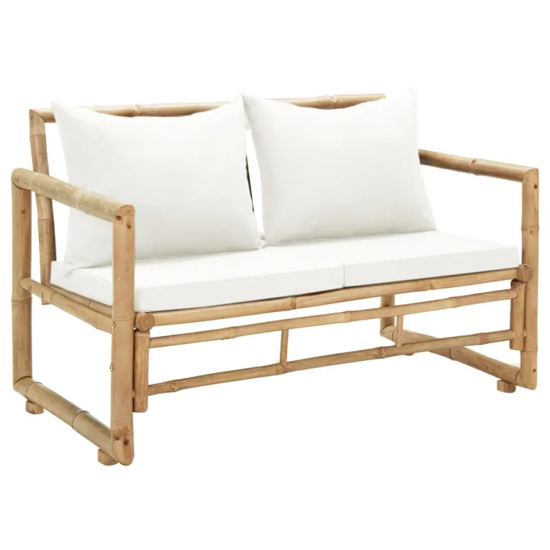 Dvivietė sodo sofa su pagalvėlėmis, pilkos spalvos, bambukas