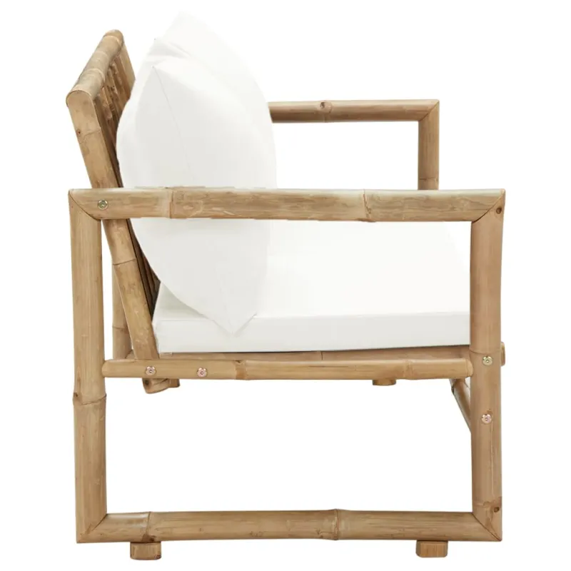 Dvivietė sodo sofa su pagalvėlėmis, pilkos spalvos, bambukas