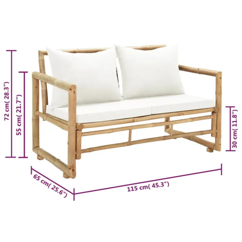 Dvivietė sodo sofa su pagalvėlėmis, pilkos spalvos, bambukas
