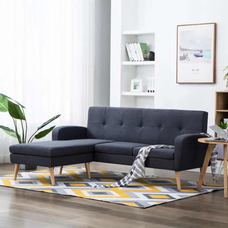 L-formos sofa, audinio apmušalas, 186x136x79 cm, tamsiai pilka