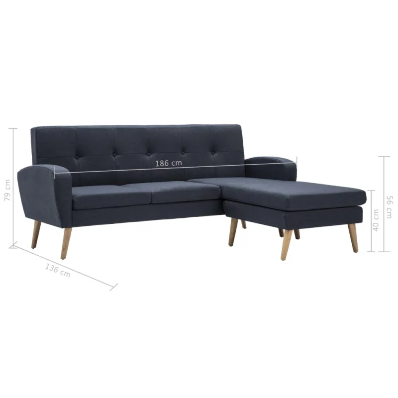 L-formos sofa, audinio apmušalas, 186x136x79 cm, tamsiai pilka
