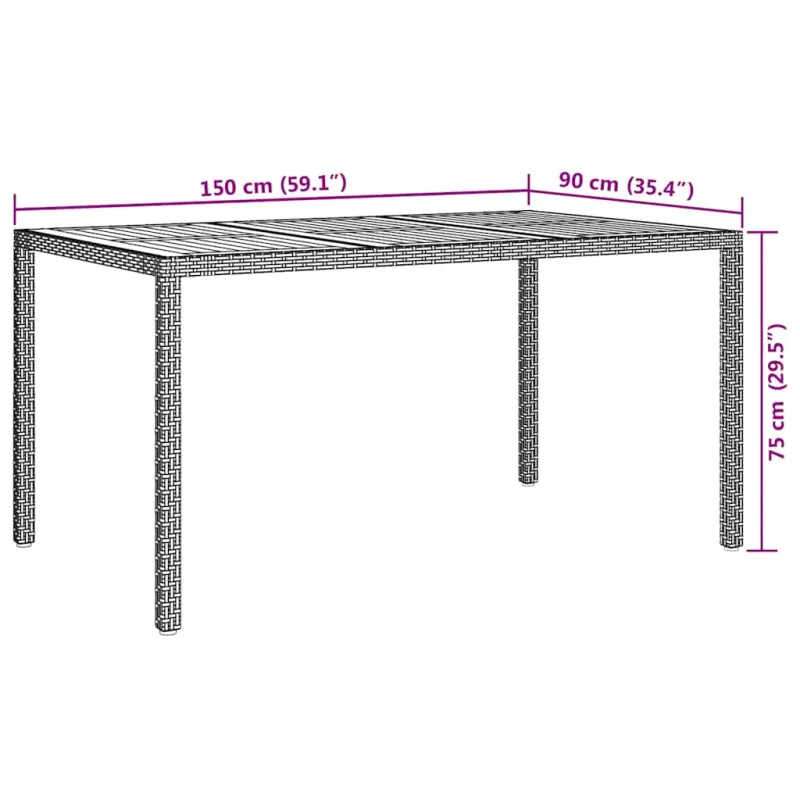 Sodo pöytä Musta 150 x 90 x 75 cm polyrottinki