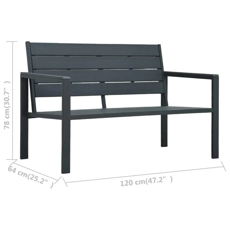 Sodo suoliukas, pilkos spalvos, 120cm, HDPE, medienos imitacija