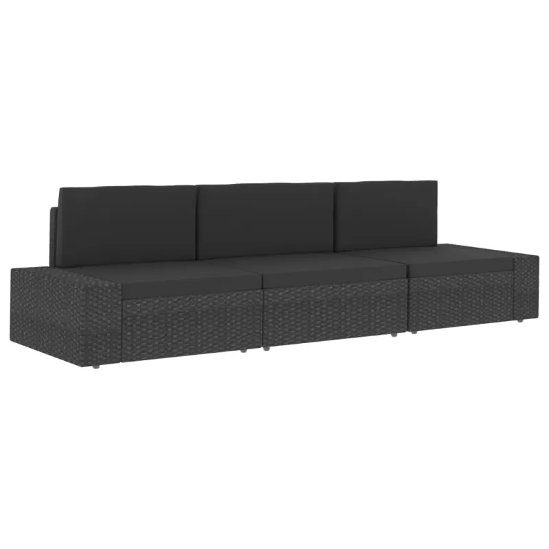 Modulinė dvivietė sofa, juodos spalvos, poliratanas