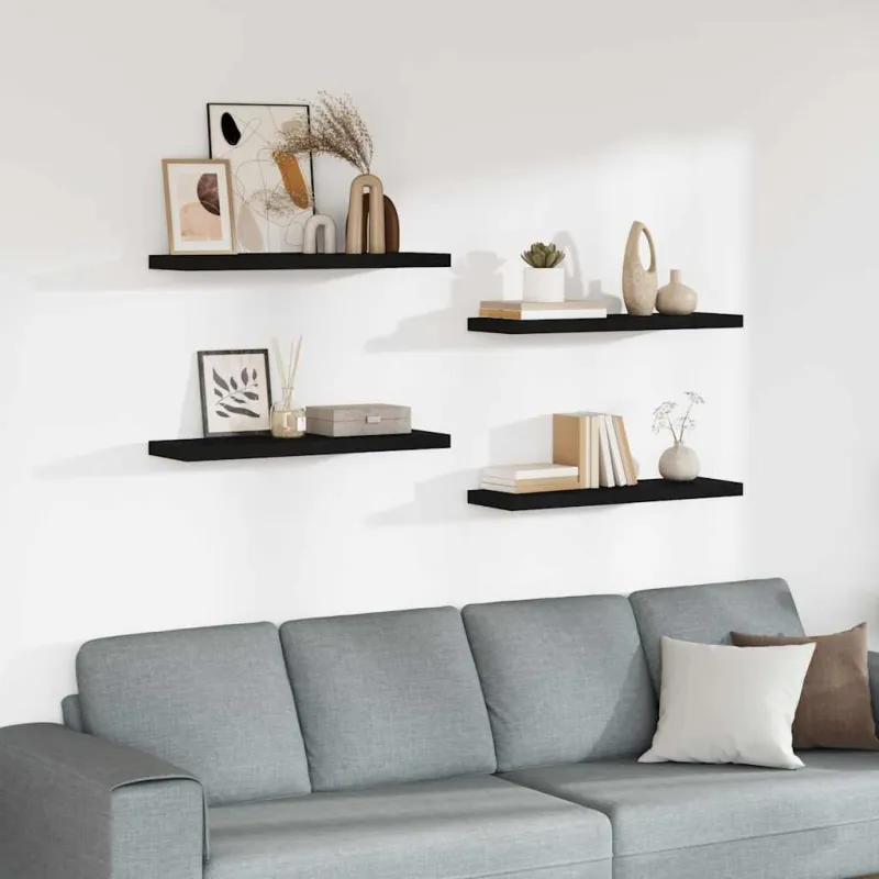 Pakabinamos lentynos, 4vnt., juodos, 80x23,5x3,8cm, MDF
