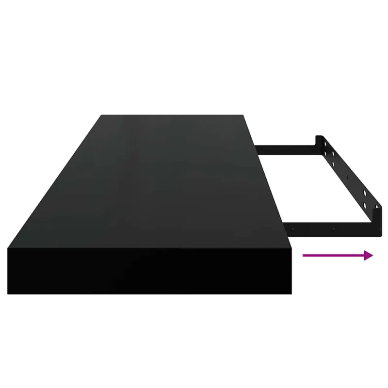 Pakabinamos lentynos, 4vnt., juodos, 80x23,5x3,8cm, MDF