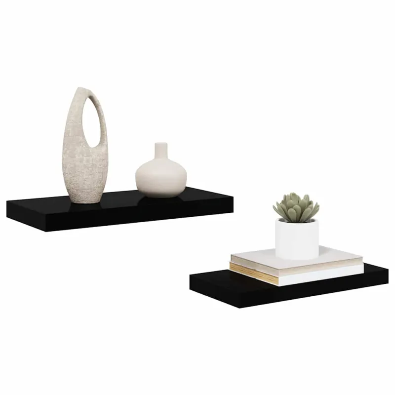 Pakabinamos sieninės lentynos, 2vnt., juodos, 50x23x3,8cm, MDF
