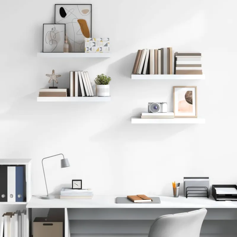 Pakabinamos lentynos, 4vnt., baltos, 60x23,5x3,8cm, MDF