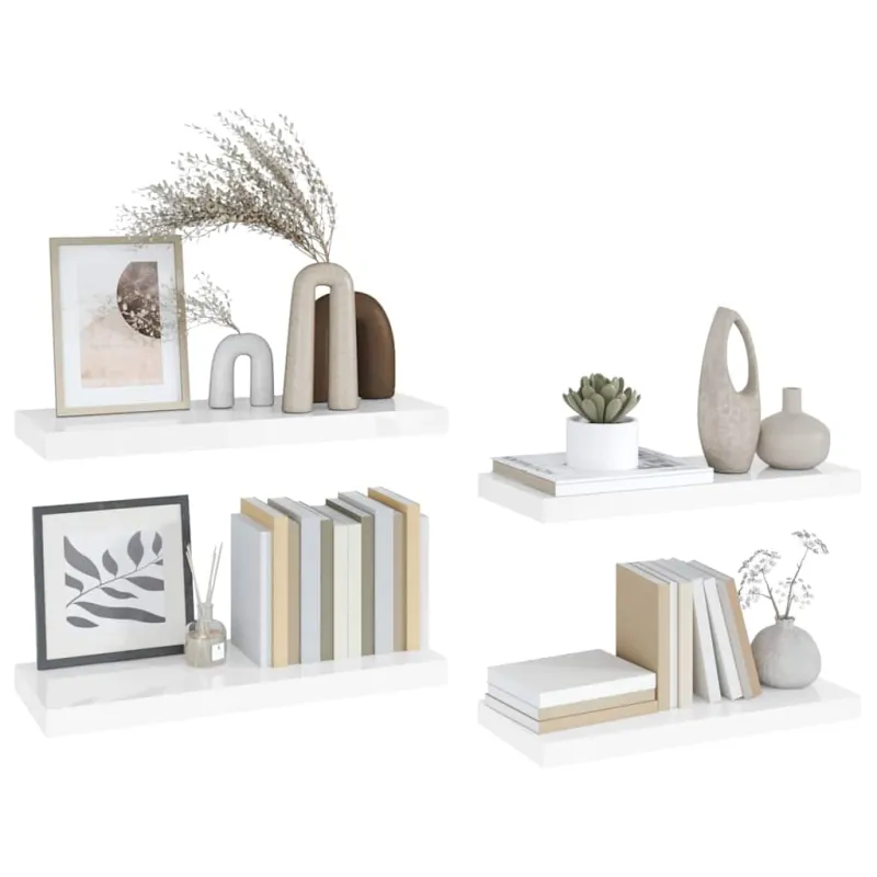 Pakabinamos lentynos, 4vnt., baltos, 60x23,5x3,8cm, MDF