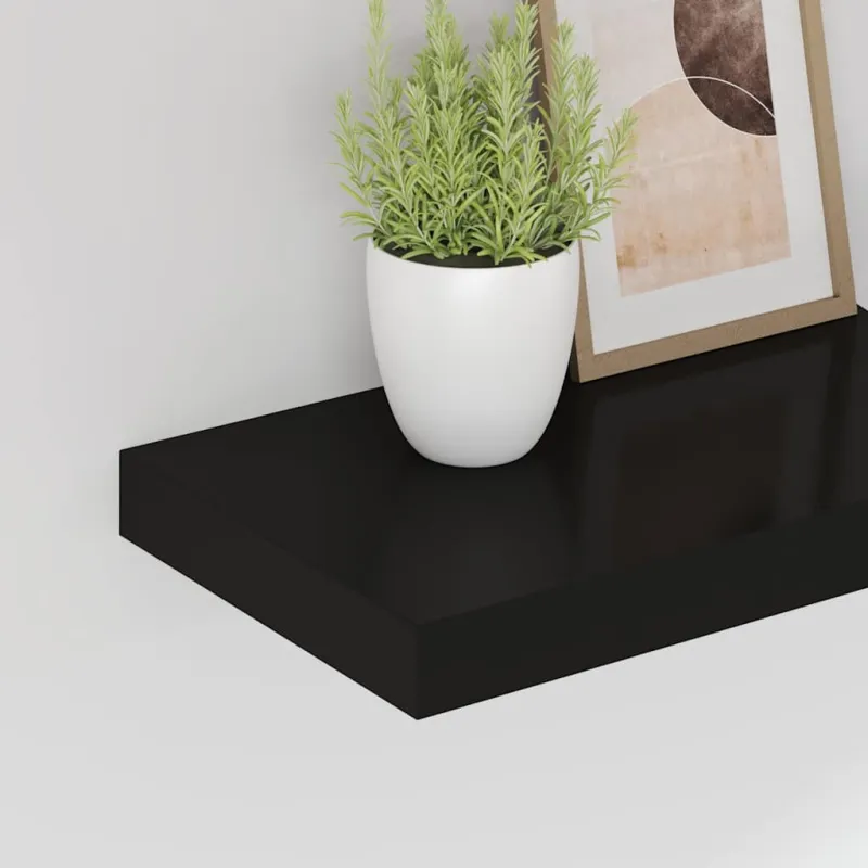 Pakabinamos sieninės lentynos, 4vnt., juodos, 40x23x3,8cm, MDF