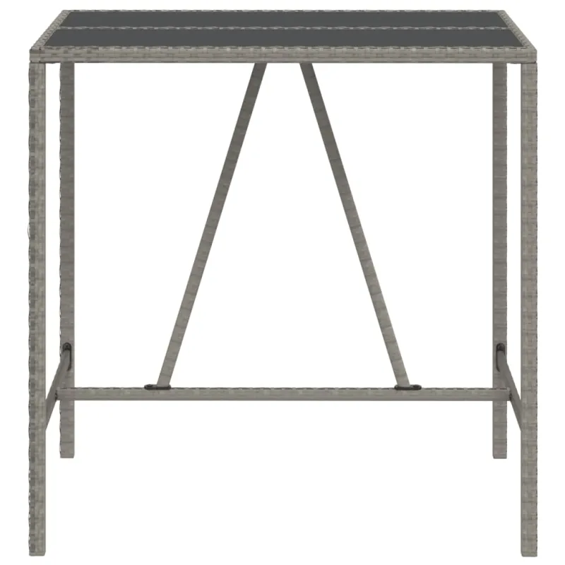 Lasipintainen pöytä, harmaa, 110x70x110cm, rattan