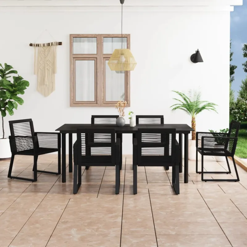 Lauko valgomojo baldų komplektas, 7 dalių, juodas, PVC ratanas