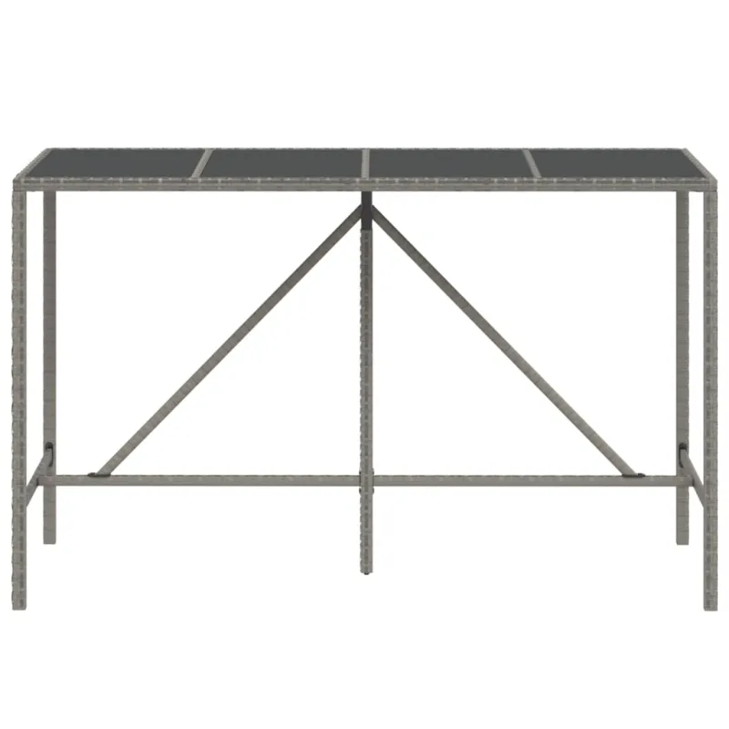 Lasipintainen pöytä, harmaa, 180x70x110cm, rattan