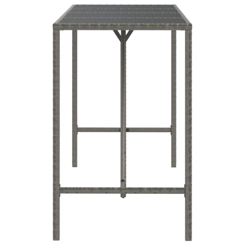 Lasipintainen pöytä, harmaa, 180x70x110cm, rattan