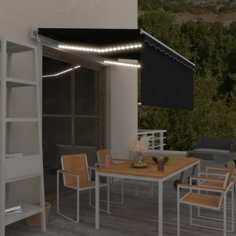 Markizė su uždanga/LED/vėjo jutikliu, antracito, 3x2,5m