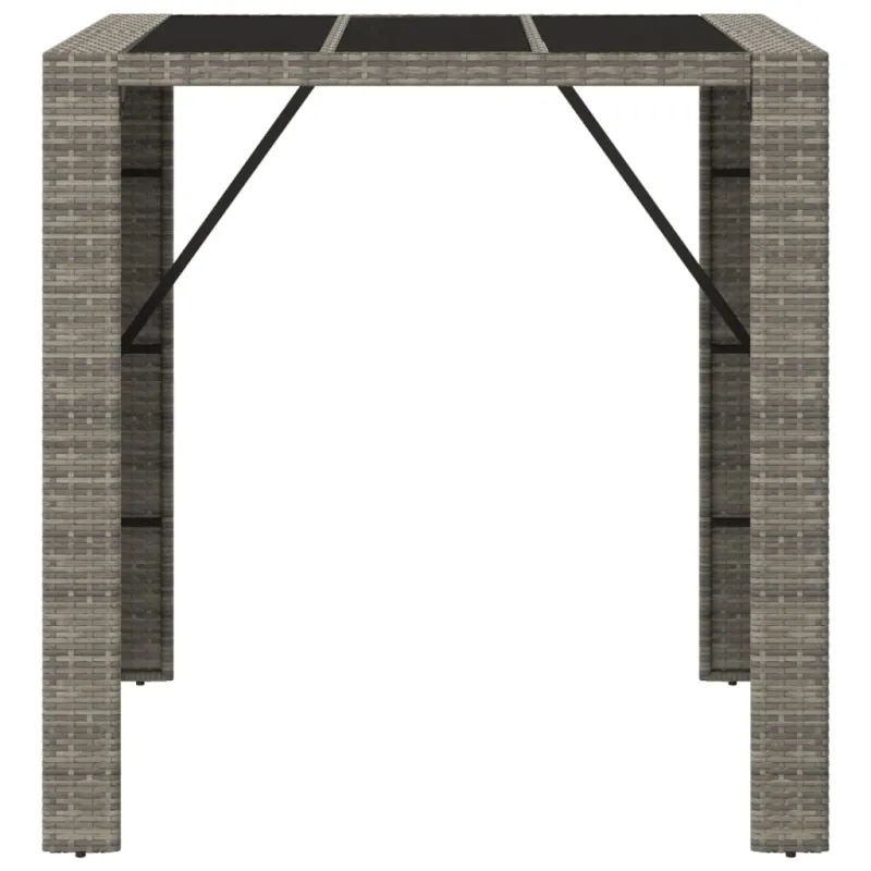 Lasipintainen pöytä, harmaa, 105x80x110cm, rattan