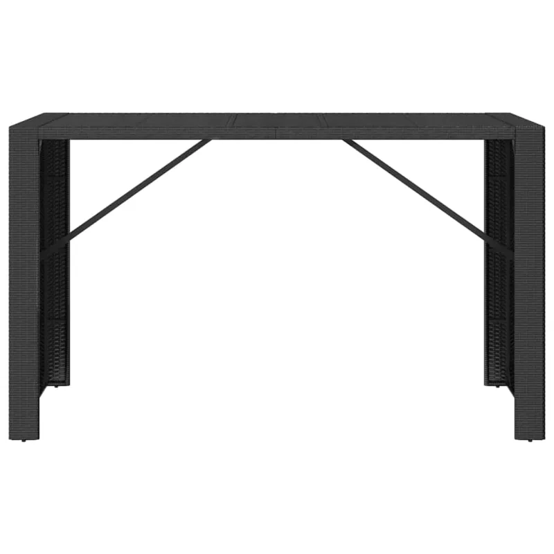 Lasipintainen pöytä, musta, 185x80x110cm, rattan