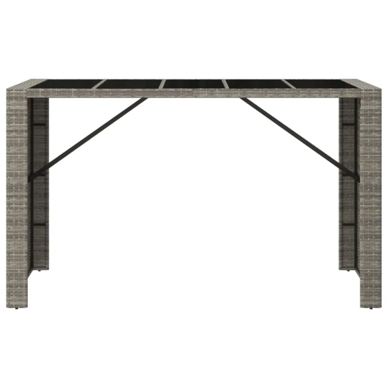 Lasipintainen pöytä, harmaa, 185x80x110cm, rattan