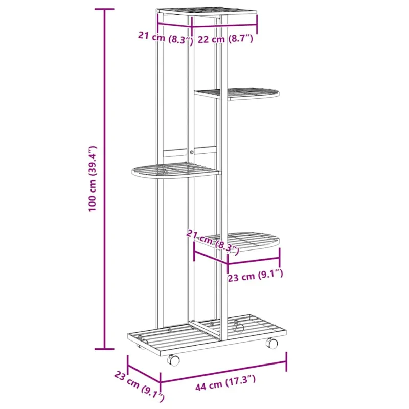 Stovas gėlėms su ratukais, baltas, 44x23x100cm, geležis