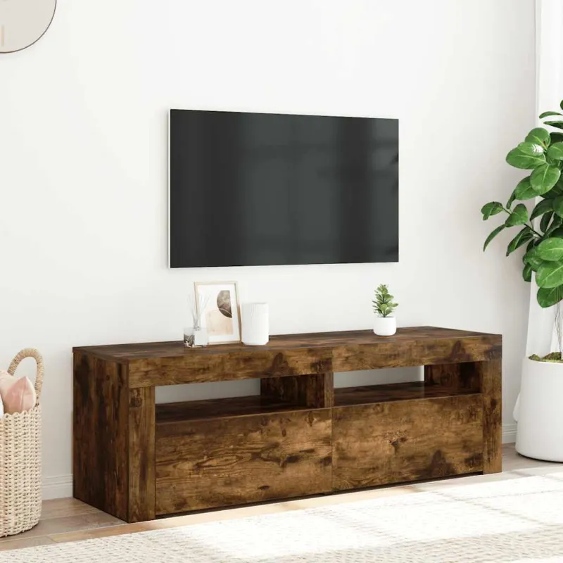 Televizoriaus spintelė su LED, dūminio ąžuolo, 120x35x40cm