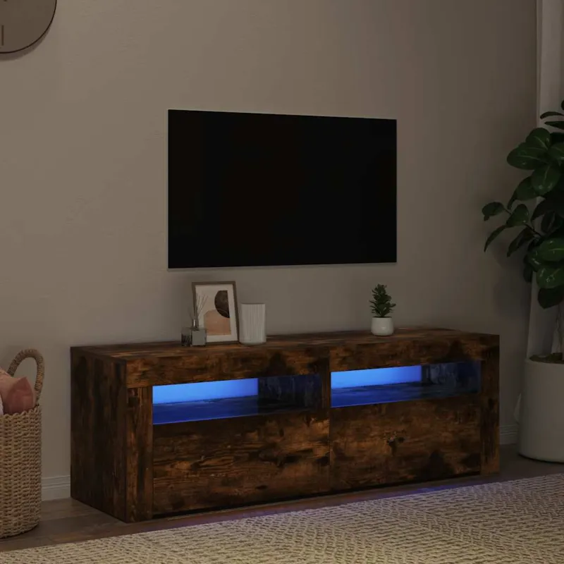 Televizoriaus spintelė su LED, dūminio ąžuolo, 120x35x40cm