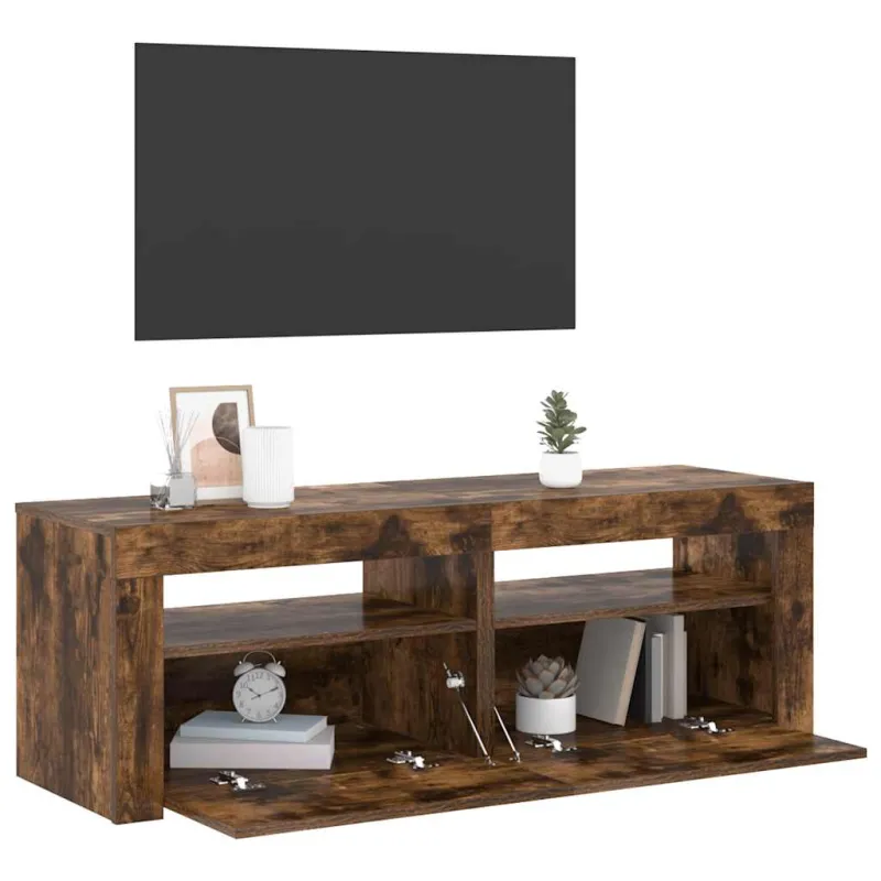 Televizoriaus spintelė su LED, dūminio ąžuolo, 120x35x40cm