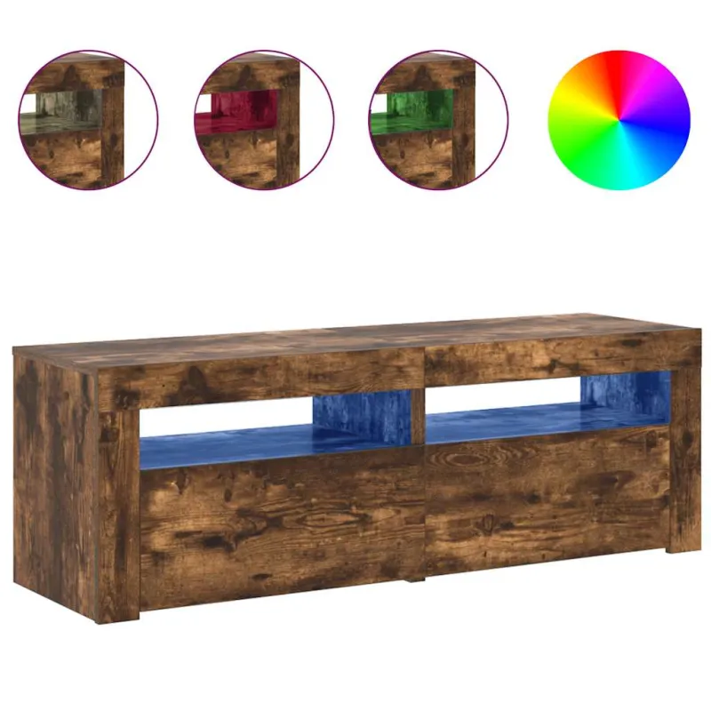 Televizoriaus spintelė su LED, dūminio ąžuolo, 120x35x40cm