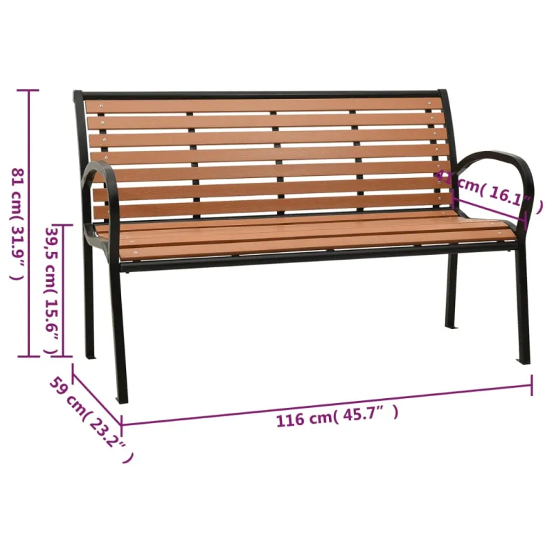 Sodo suoliukas, juodos ir rudos spalvos, 116cm, plienas ir WPC