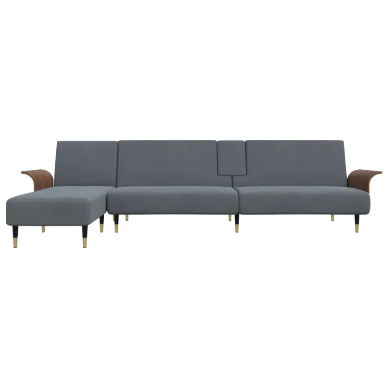 L formos sofa-lova, tamsiai pilka, 279x140x70cm, aksomas