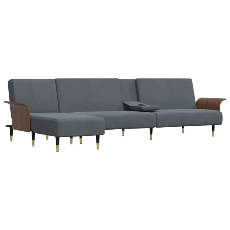 L formos sofa-lova, tamsiai pilka, 279x140x70cm, aksomas