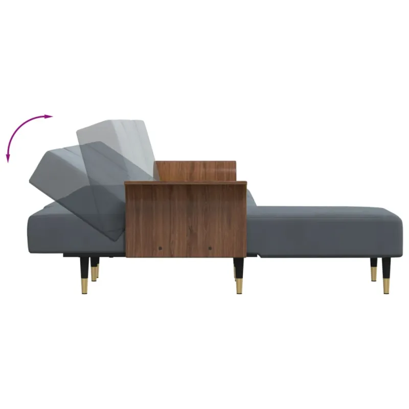 L formos sofa-lova, tamsiai pilka, 279x140x70cm, aksomas