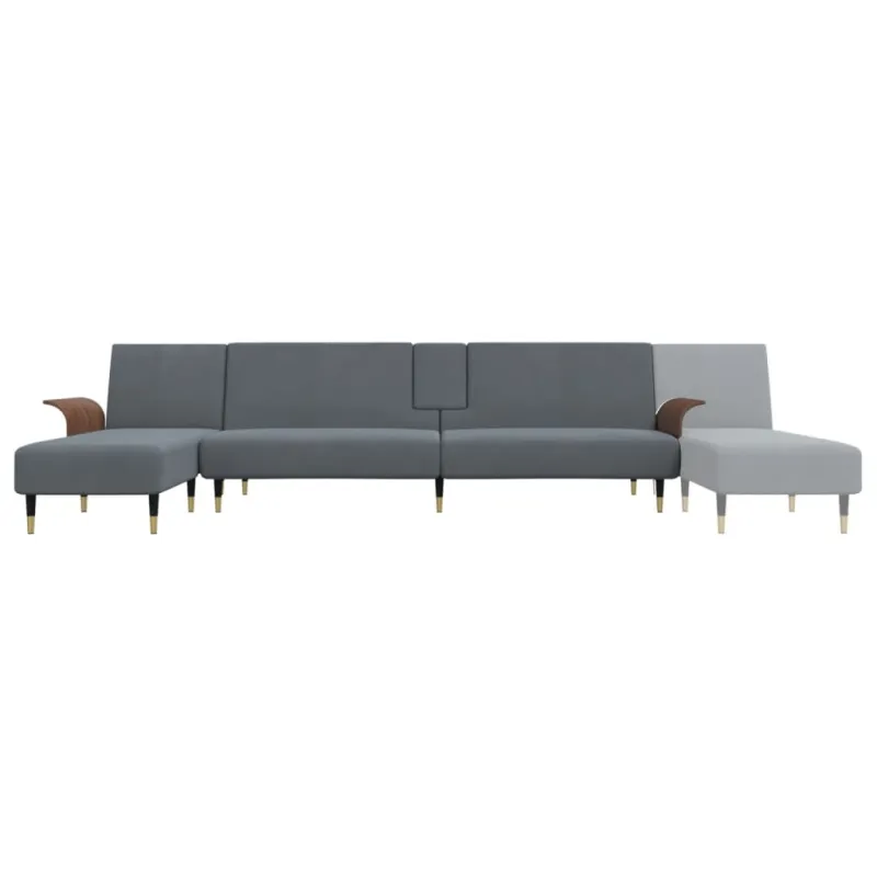 L formos sofa-lova, tamsiai pilka, 279x140x70cm, aksomas