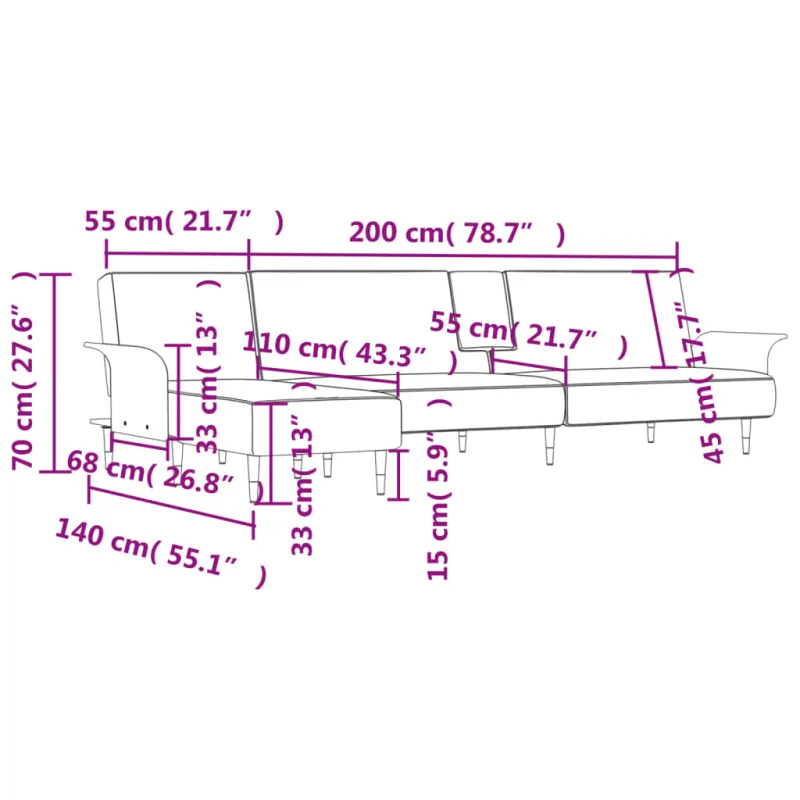 L formos sofa-lova, tamsiai pilka, 279x140x70cm, aksomas