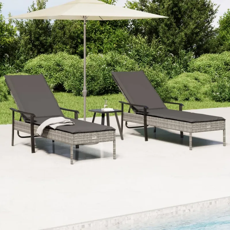 Aurinkotuolit ja pöytäsetti, 2 kappaletta, harmaa, rattan-tyylinen