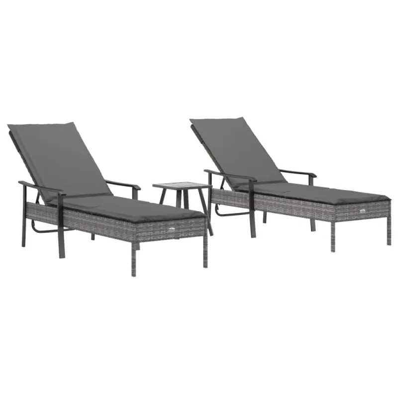 Aurinkotuolit ja pöytäsetti, 2 kappaletta, harmaa, rattan-tyylinen