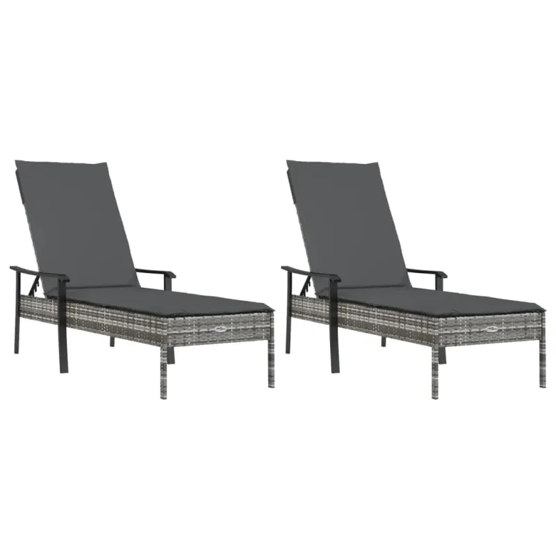 Aurinkotuolit ja pöytäsetti, 2 kappaletta, harmaa, rattan-tyylinen