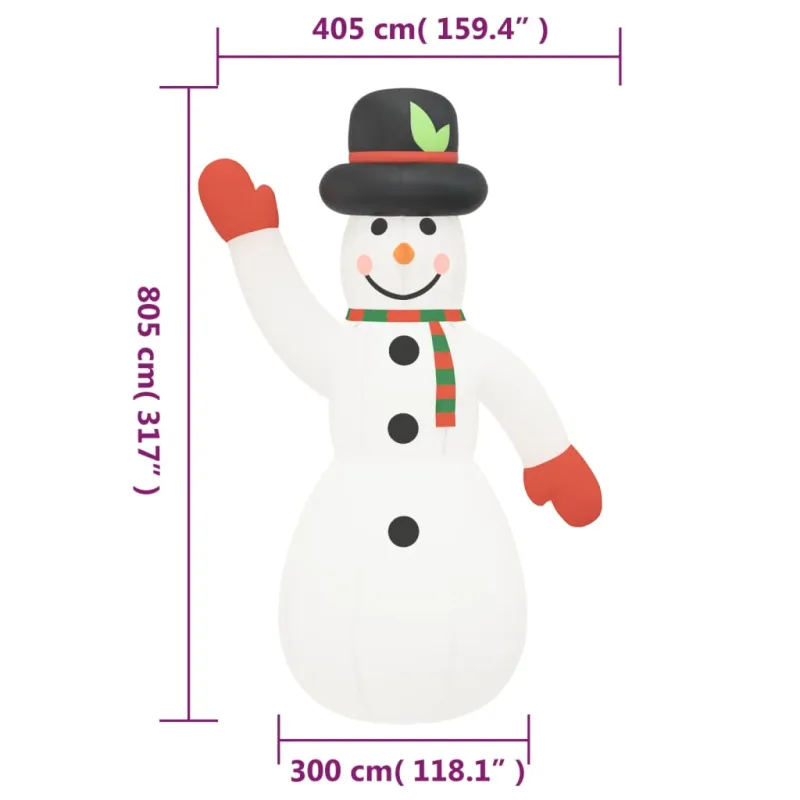 Pripučiama kalėdinė dekoracija sniego senis su LED, 805cm
