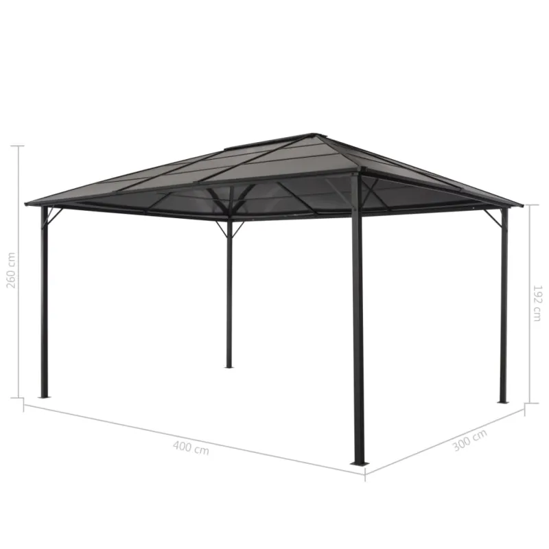 Pavėsinė su stogu, juoda, 4x3x2,6 m, aliuminis