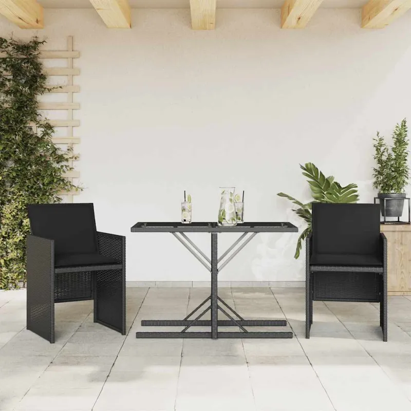 Bistro-Setti tyynyine, 3-os osat, musta, polyrattani