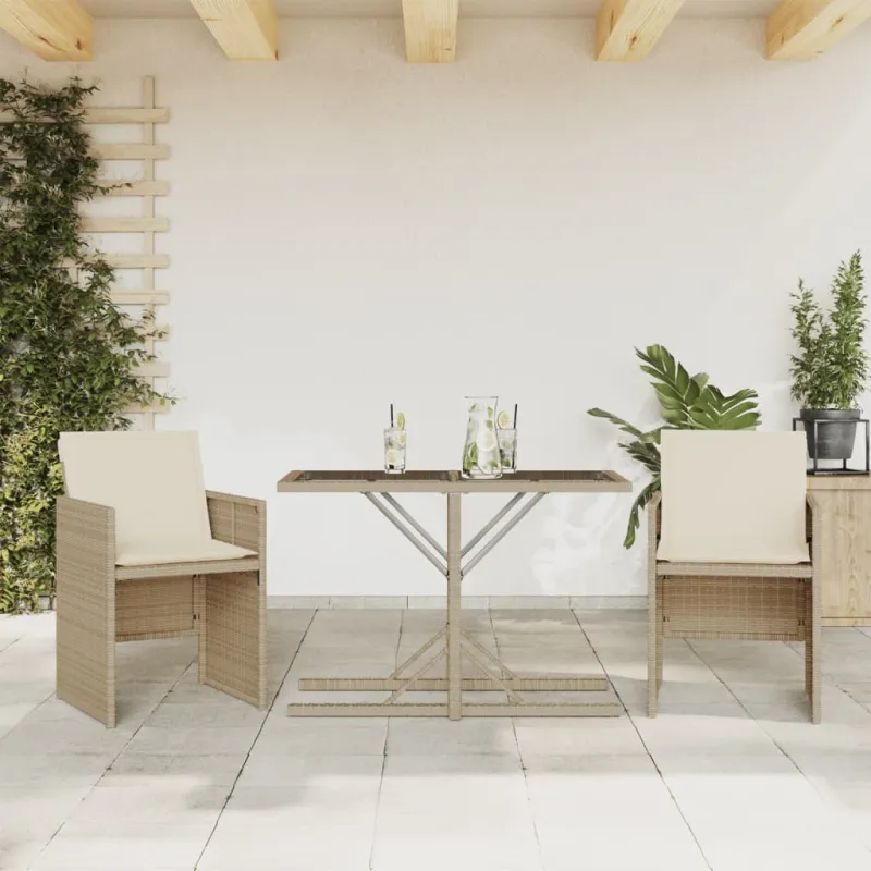 Bistro-Setti pehmusteilla, 3-os osat, hiekka, polyrattani