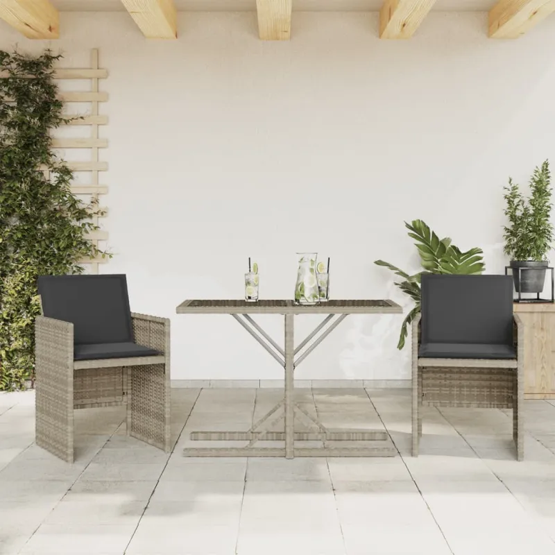 Bistro-Setti pehmusteilla, 3-os osat, harmaa, polyrattaniâ