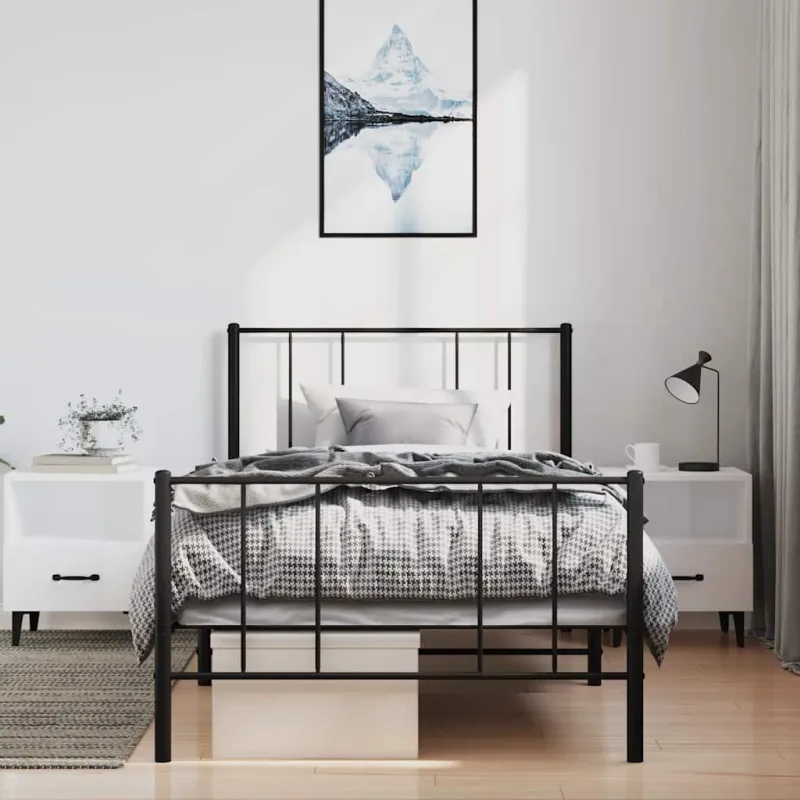 Lovos rėmas su galvūgaliu/kojūgaliu, juodas, 100x190cm, metalas