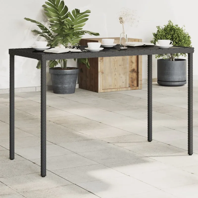Lasipintainen pöytä, musta, 115x54x74cm, rattan