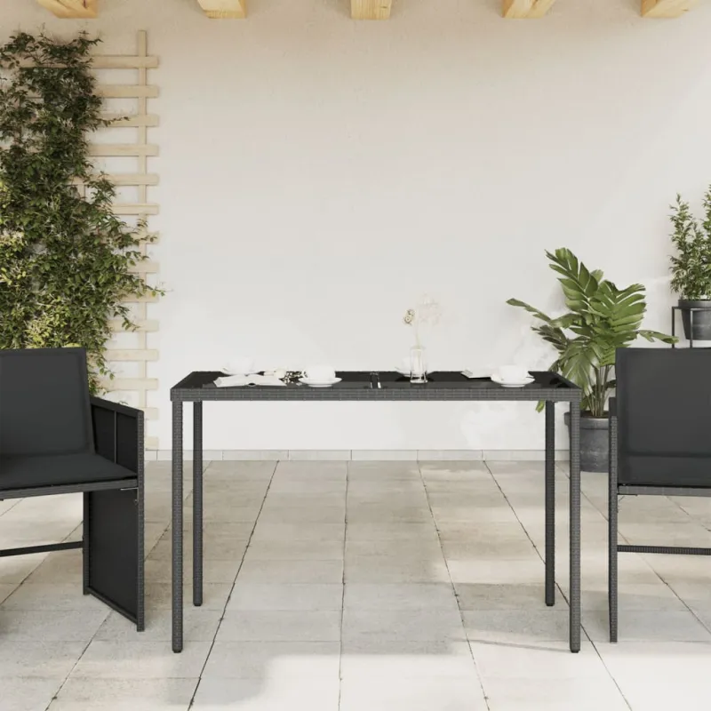 Lasipintainen pöytä, musta, 115x54x74cm, rattan
