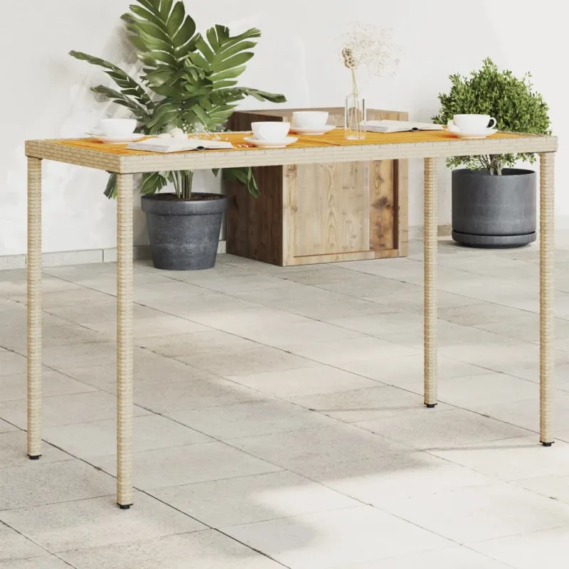 Akatsiapintainen pöytä, hiekanvärinen, 115x54x74cm, polyrattanaâ€™a