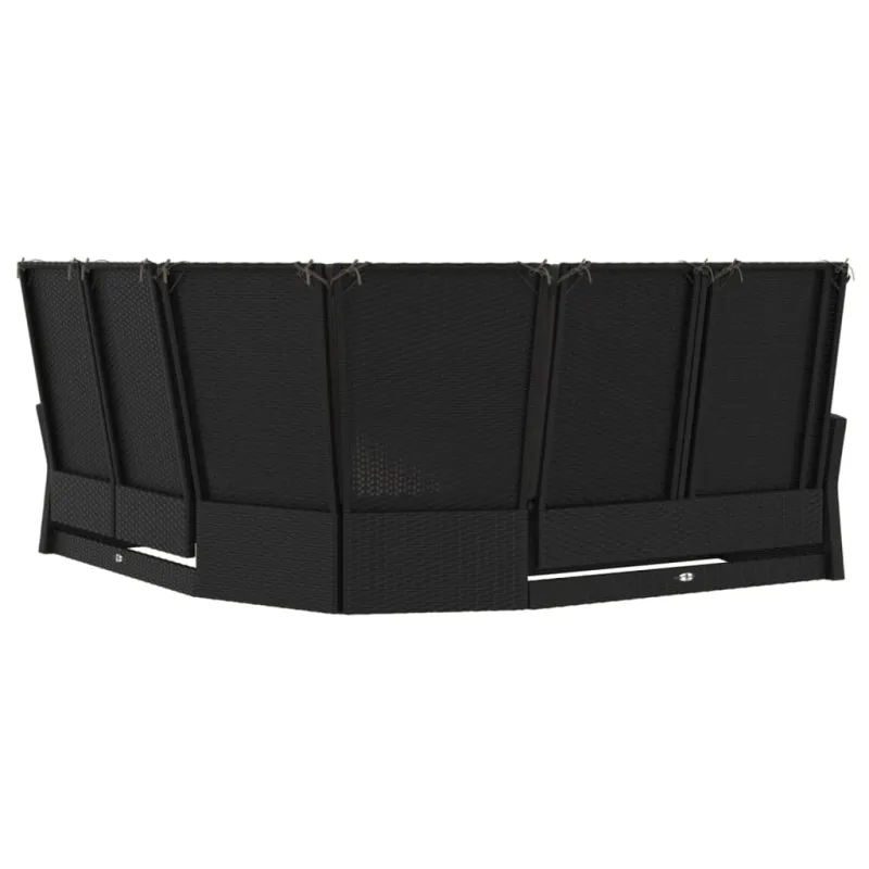Atlošiama kampinė sofa su pagalvėlėmis, juoda, poliratanas